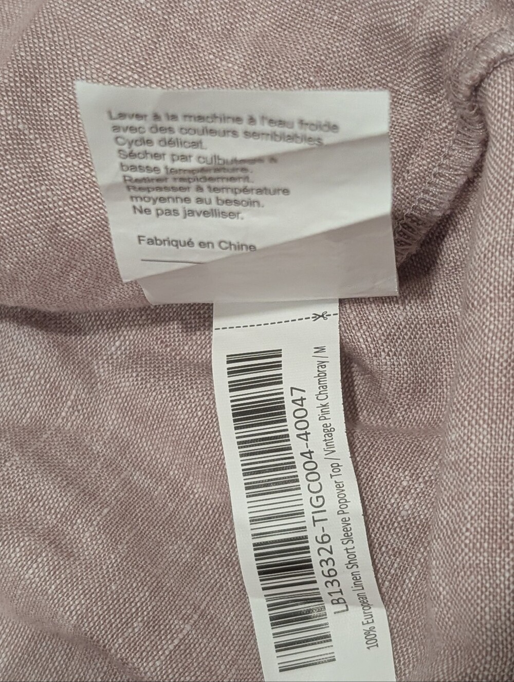 Quince | 100% European Linen Short Sleeve Popover Top In Vintage Pink Chambray - Picture 12 of 15